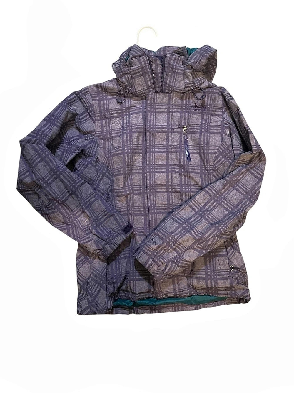 The North Face Plaid Ski Jacket in Purple & Gray Size Small